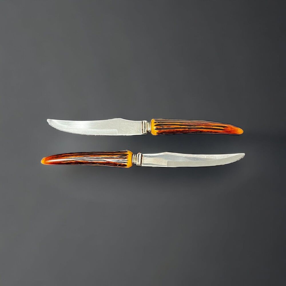 Set of 2 Armack Steak Knives Bakelite Antler Stainless Steel Sheffield England